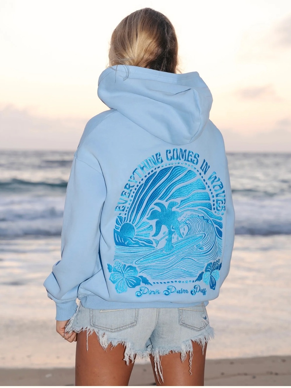 Pink Palm Puff everything comes in waves hoodie NWOT size XL